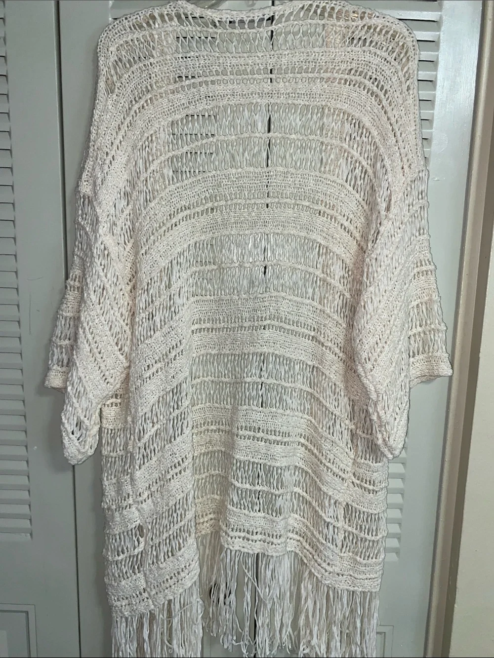 Black Tape_• Open-Front • Fringe Knit • Cardigan • Cream • Large